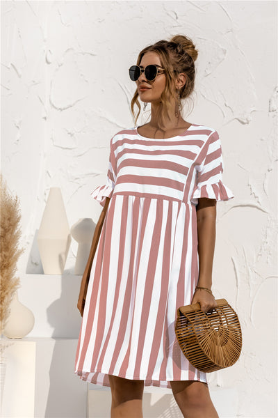 Striped Ruffle Sleeve Dress