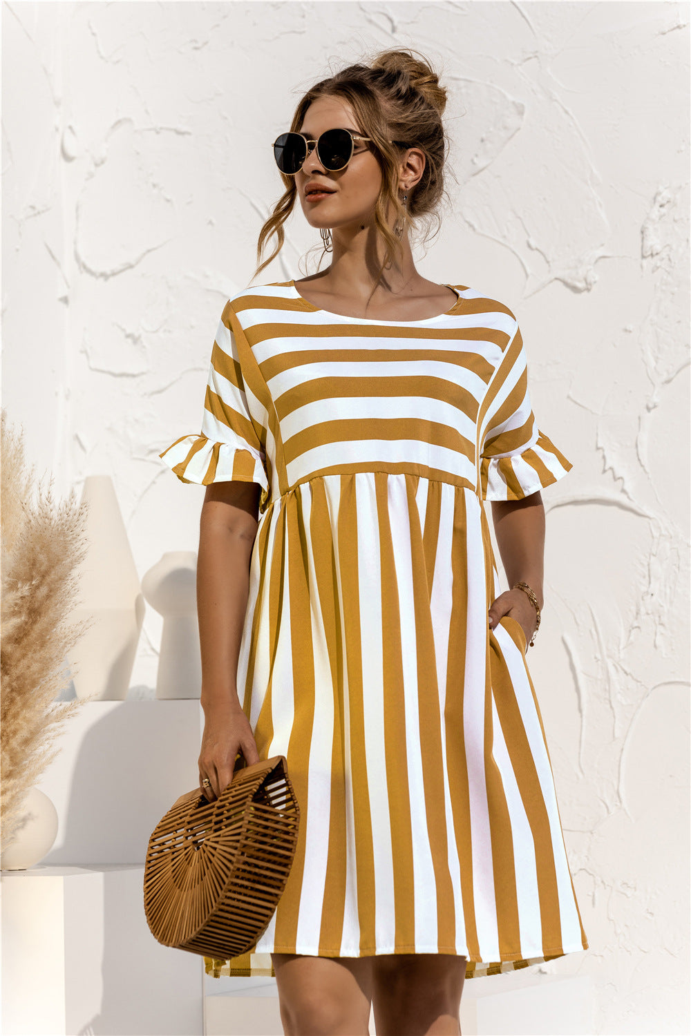 Striped Ruffle Sleeve Dress