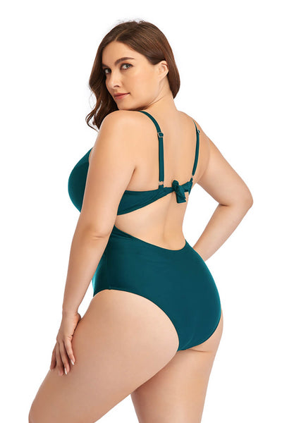 Plus Size Spliced Mesh Tie Back One-Piece Swimsuit