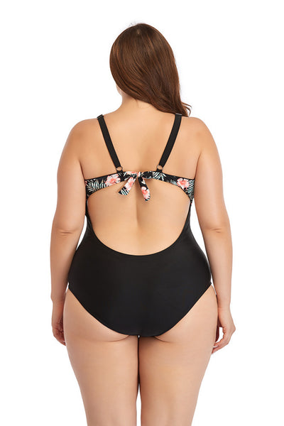 Floral Cutout Tie Back One Piece Swimsuit