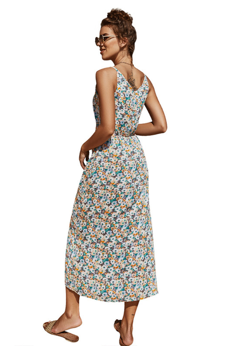 Floral Sleeveless V-Neck Midi Dress