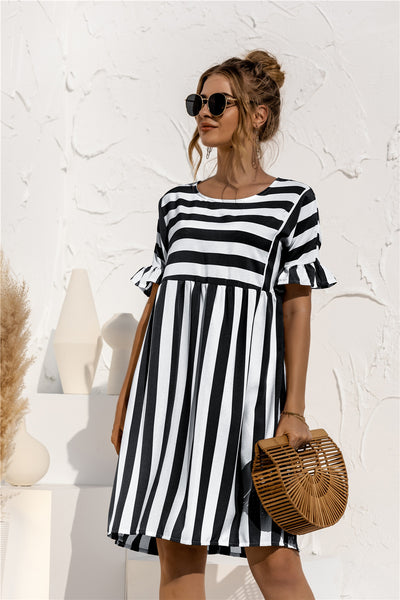 Striped Ruffle Sleeve Dress