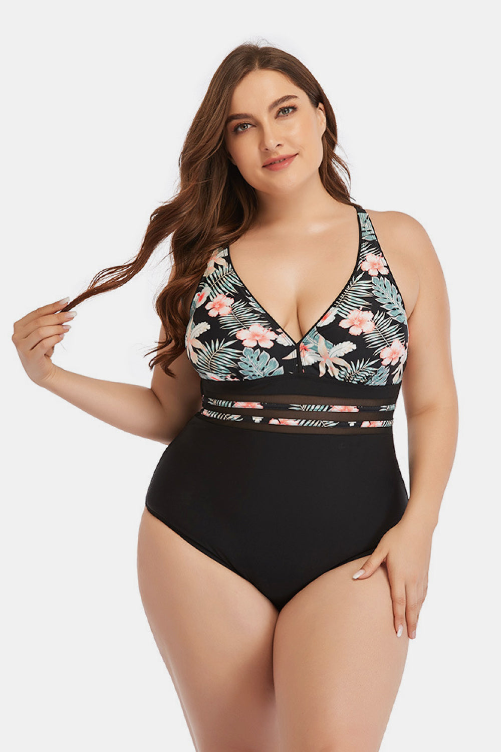 Floral Cutout Tie Back One Piece Swimsuit