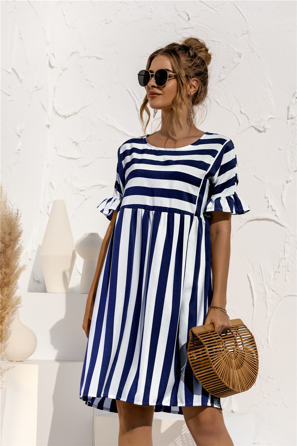 Striped Ruffle Sleeve Dress