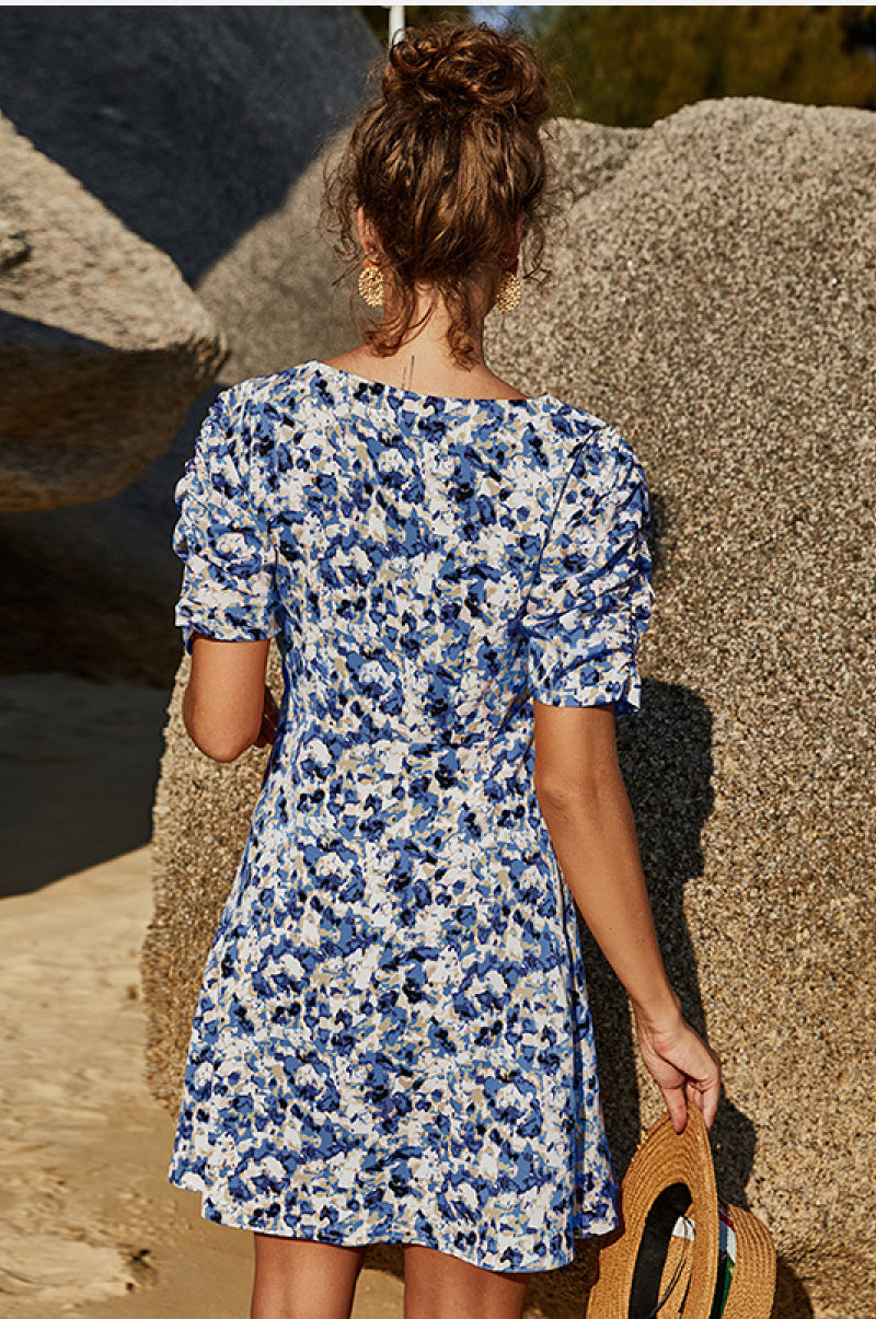 Floral V Neck Short Sleeve Dress