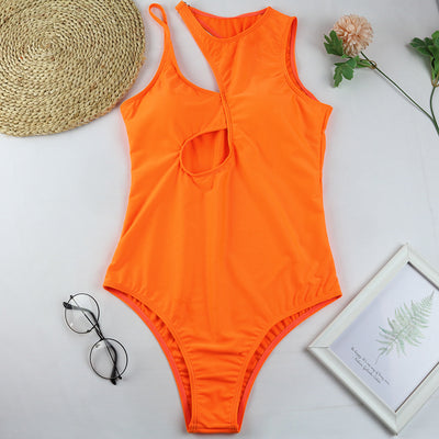 Hollow Solid One Piece Swimsuit