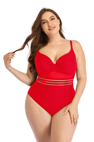 Plus Size Spliced Mesh Tie Back One-Piece Swimsuit