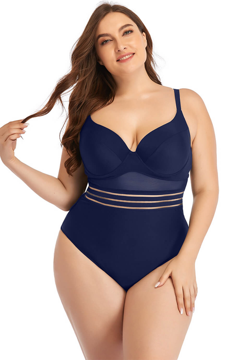 Plus Size Spliced Mesh Tie Back One-Piece Swimsuit