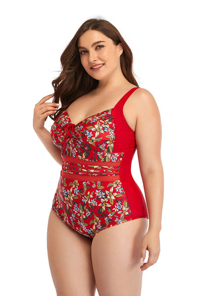 Floral Drawstring Detail One Piece Swimsuit