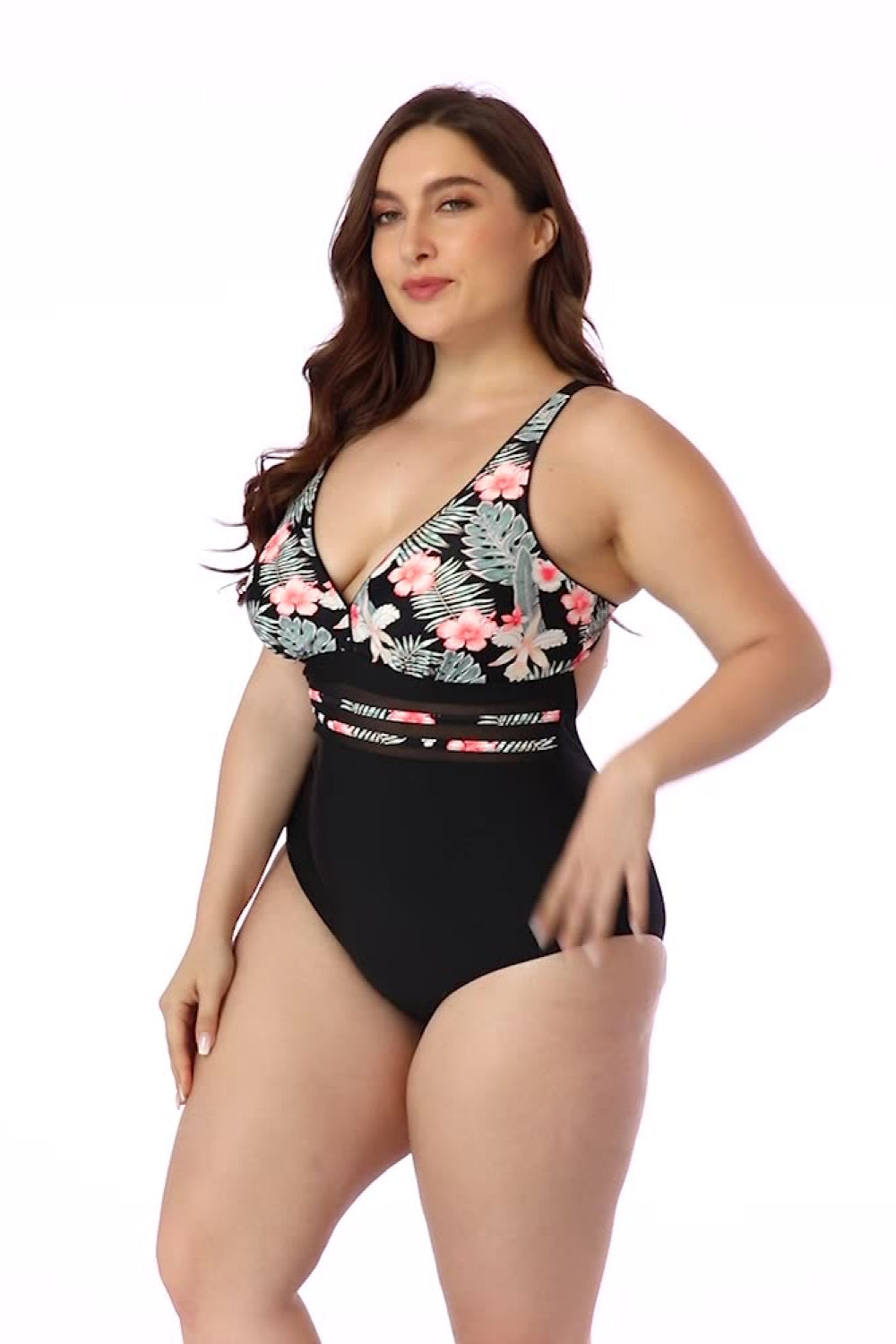 Floral Cutout Tie Back One Piece Swimsuit