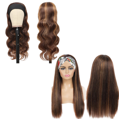 Human Hair Headband Wig - Blonde Highlights