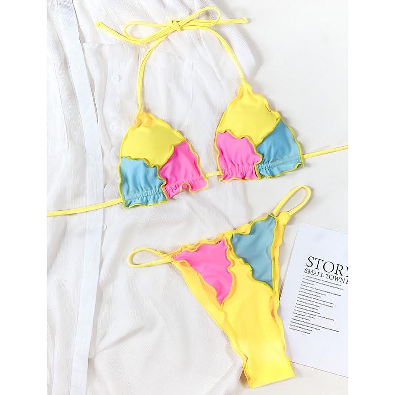 Patchwork Bikini Strap Halter Women's Swimsuit