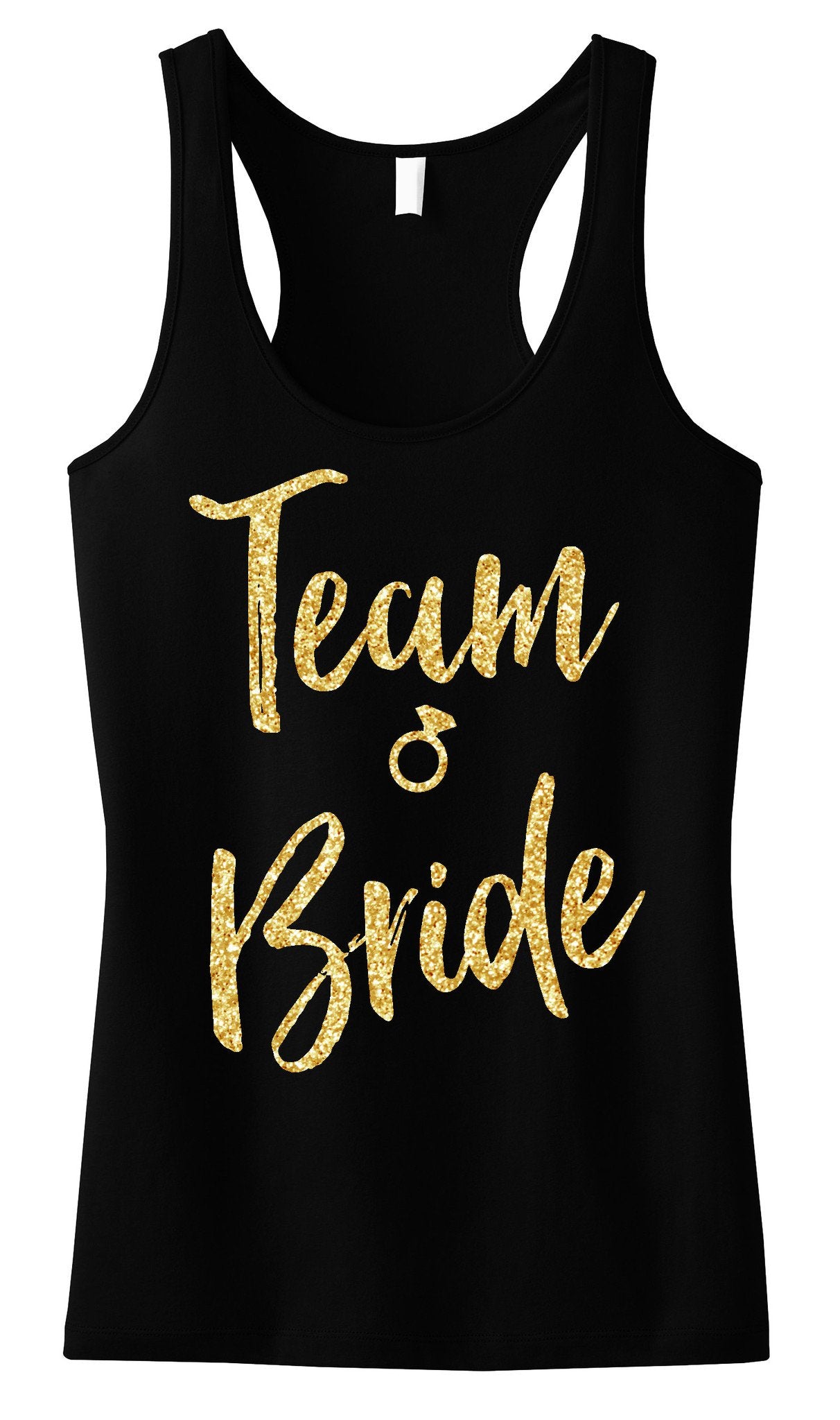 Team Bride Script Tank Top with Gold Glitter