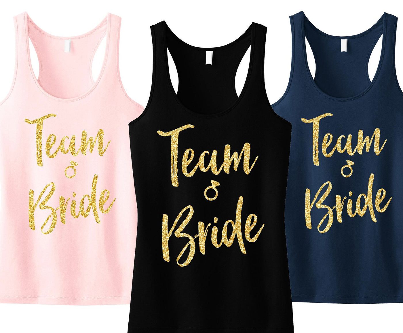 Team Bride Script Tank Top with Gold Glitter