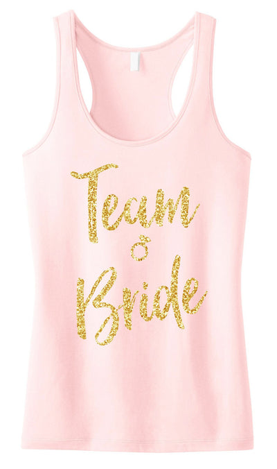 Team Bride Script Tank Top with Gold Glitter