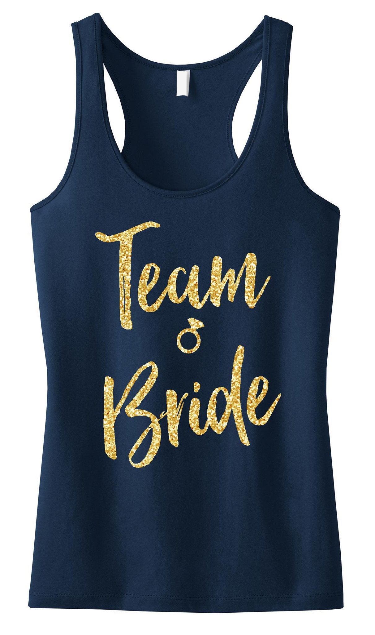 Team Bride Script Tank Top with Gold Glitter