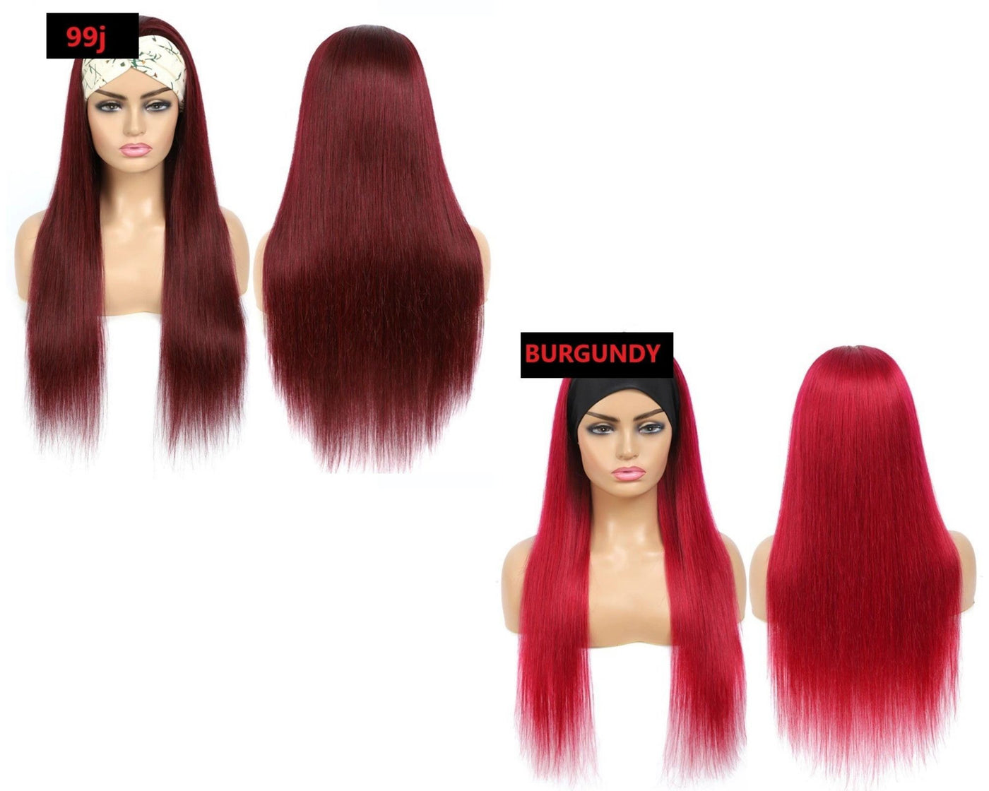 Human Hair Headband Wig - Burgundy