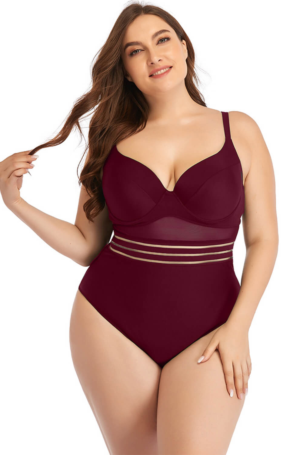 Plus Size Spliced Mesh Tie Back One-Piece Swimsuit