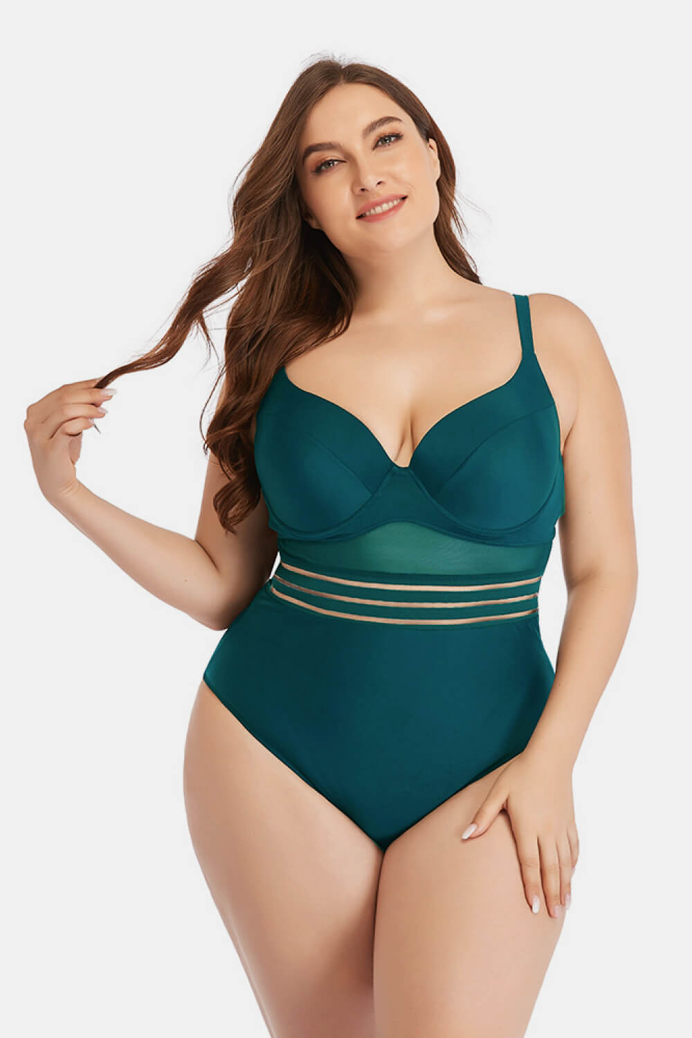 Plus Size Spliced Mesh Tie Back One-Piece Swimsuit