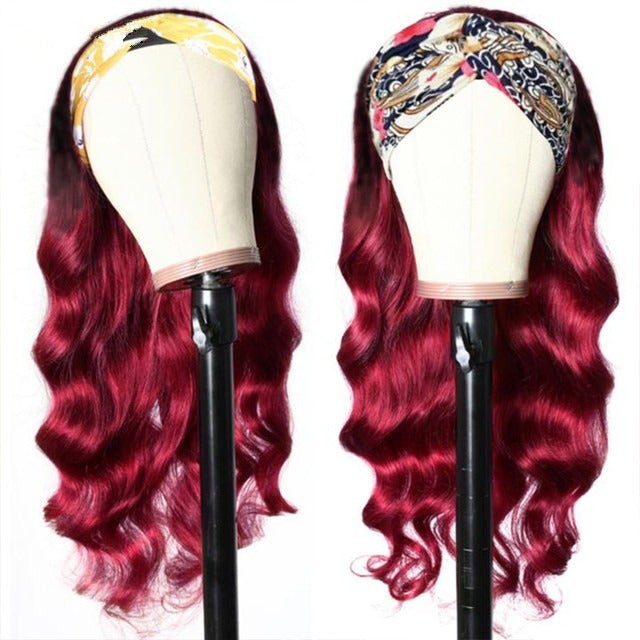 Human Hair Headband Wig - Burgundy Body Wave