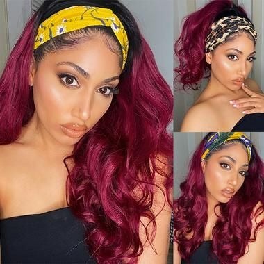 Human Hair Headband Wig - Burgundy Body Wave