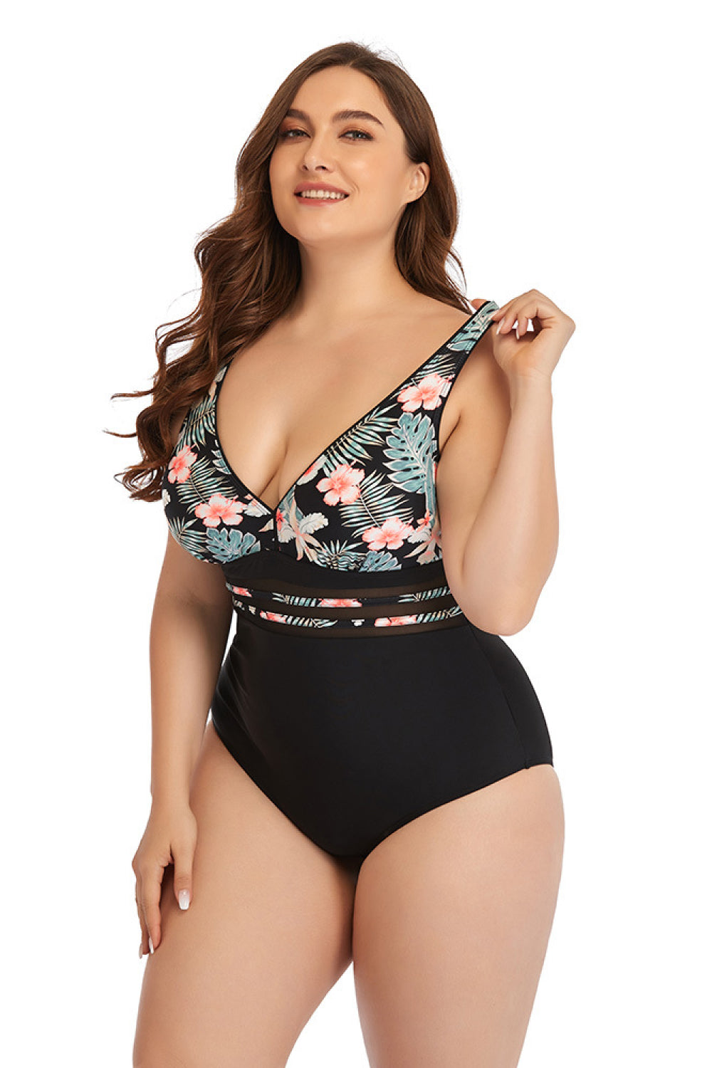 Floral Cutout Tie Back One Piece Swimsuit