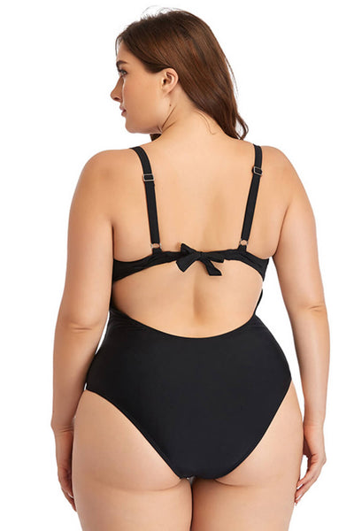 Plus Size Spliced Mesh Tie Back One-Piece Swimsuit