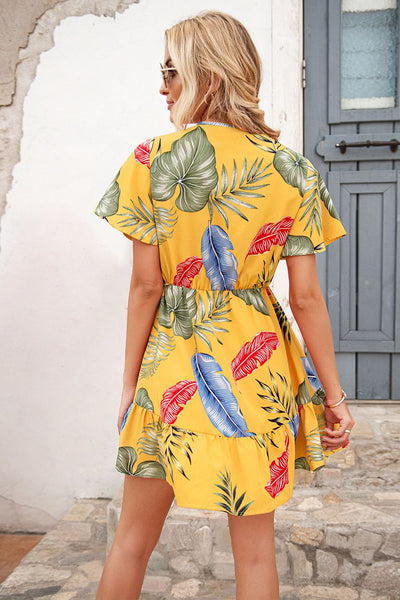 Tropical V-Neck Tie Dress