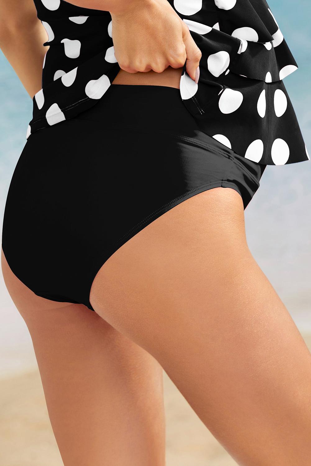 Maternity Black Polka Dot Ruffled Top Swimsuit