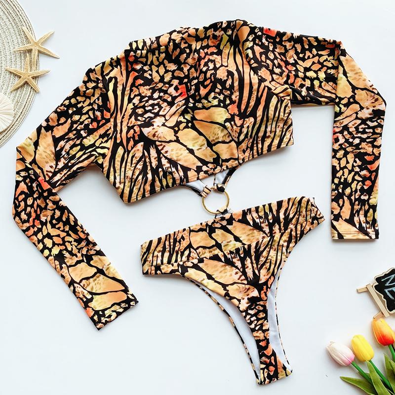 Long Sleeve Ring Detail One Piece Thong Swimsuit